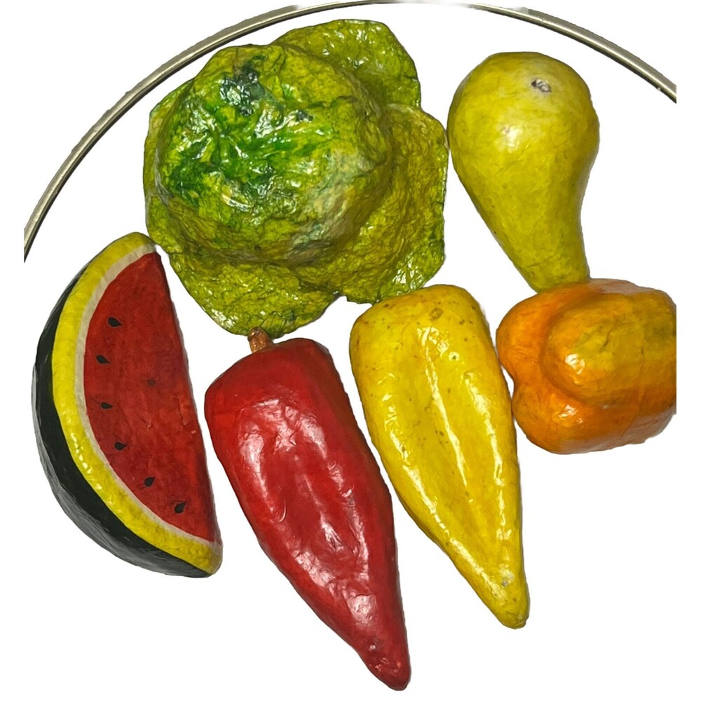 Paper Mache Fruit Vegetable 6 Vintage Mexican Folk Art Colorful Painted Decor - Picture 3 of 4